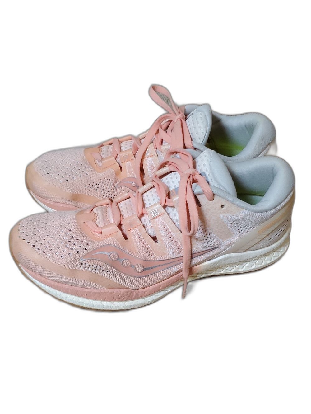 Saucony Women's Peach Pink Running Shoes - Breathable Knit Upper Size 8